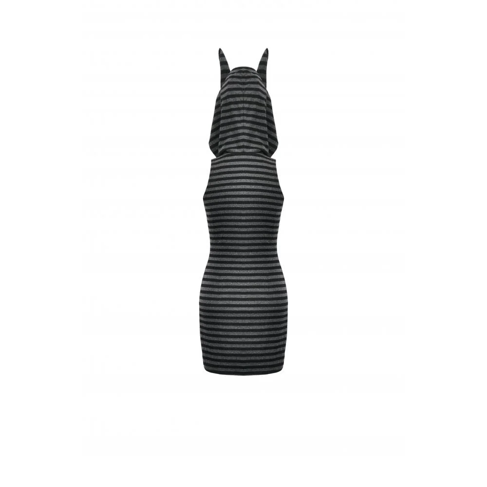 Women's Punk Front Zip Striped Dress with Hood - Image 15