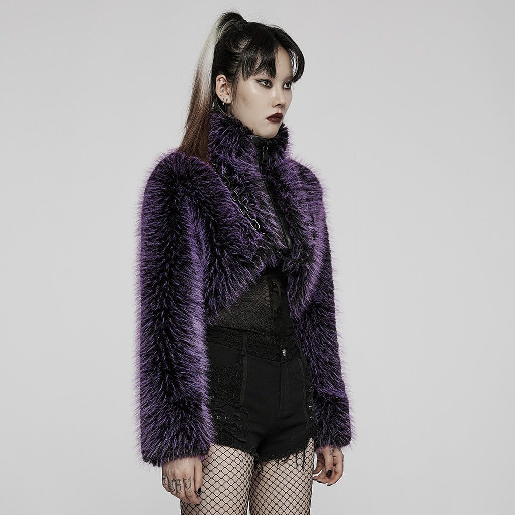 Women's Punk Front Zip Woolen Short Coat - Image 5