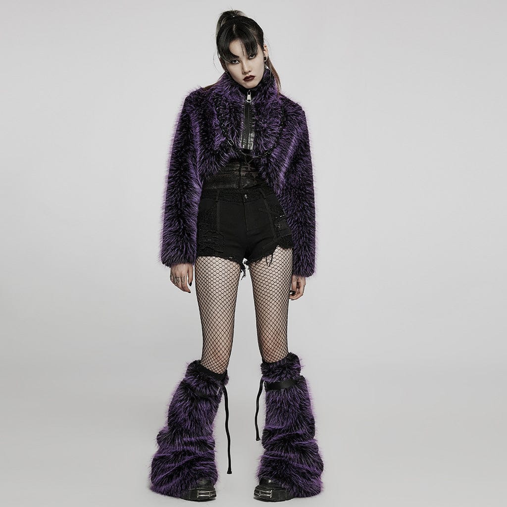 Women's Punk Front Zip Woolen Short Coat - Image 8