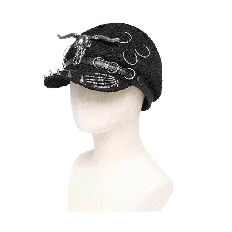 Women's Punk Goat Skull Skeleton Hand Studded Hat - Image 5