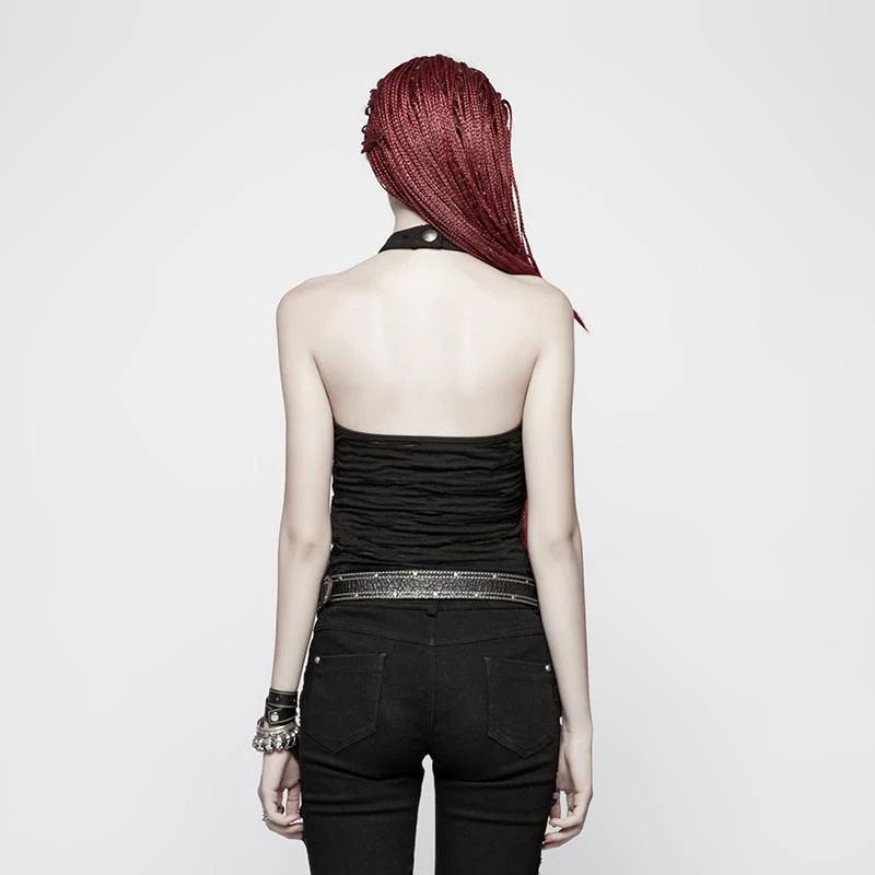Women's Punk Halter Ripped Backless Black Top - Image 3