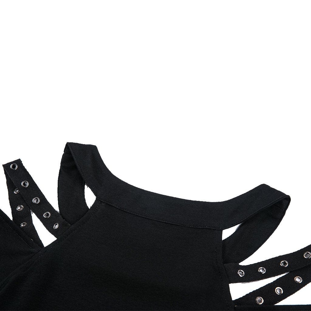 Women's Punk Halterneck Cutout Shoulder Tee With Straps - Image 7