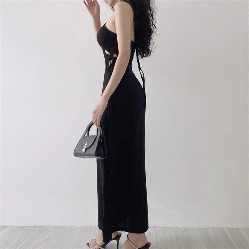 Women's Punk Halterneck Side Lacing-up Long Dress - Image 5