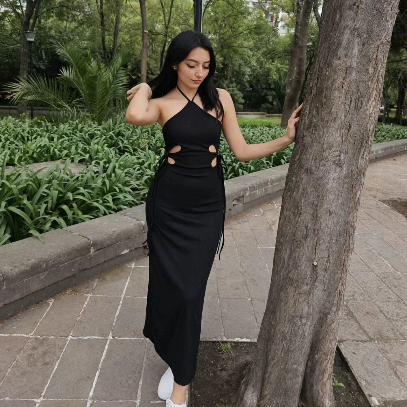 Women's Punk Halterneck Side Lacing-up Long Dress - Image 6