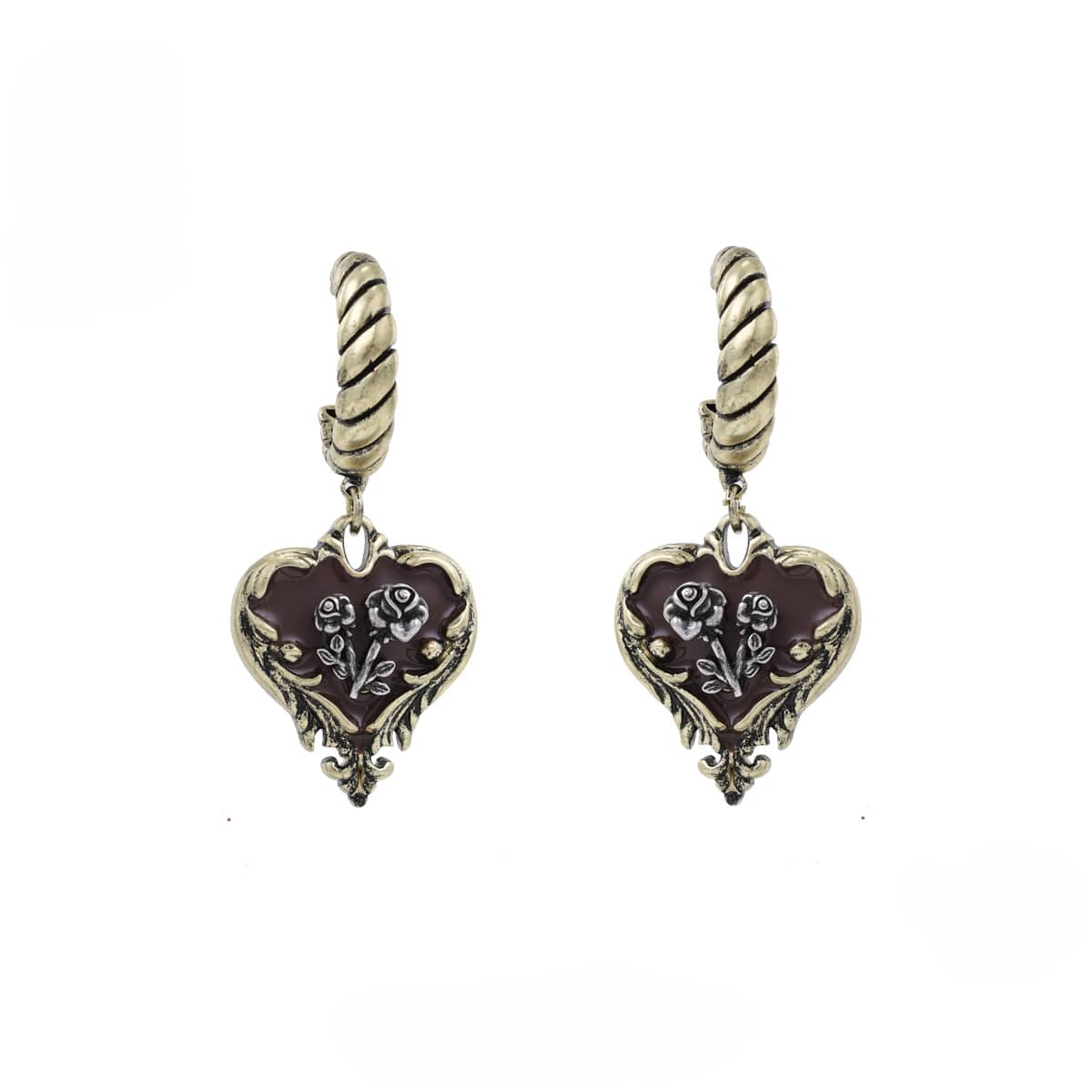 Women's Punk Heart Rose Distressed Earrings - Image 5
