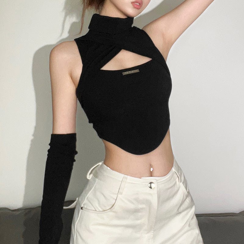 Women's Punk High Collar Cutout Bustier with Oversleeves - Image 6