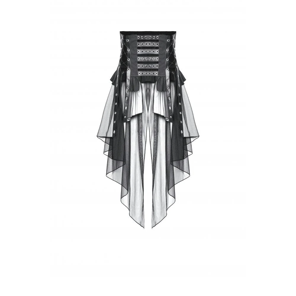 Women's Punk High-waisted Lacing-up High/low Mesh Skirt - Image 14