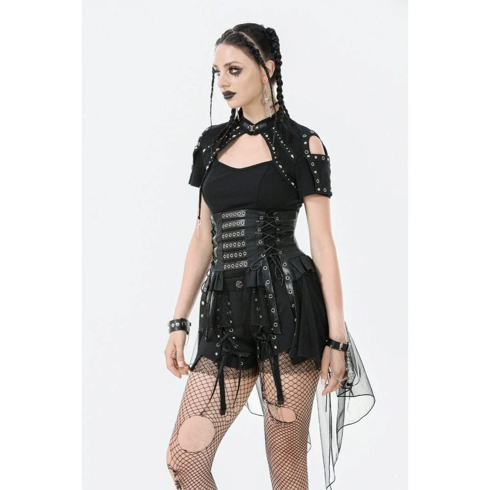 Women's Punk High-waisted Lacing-up High/low Mesh Skirt - Image 3