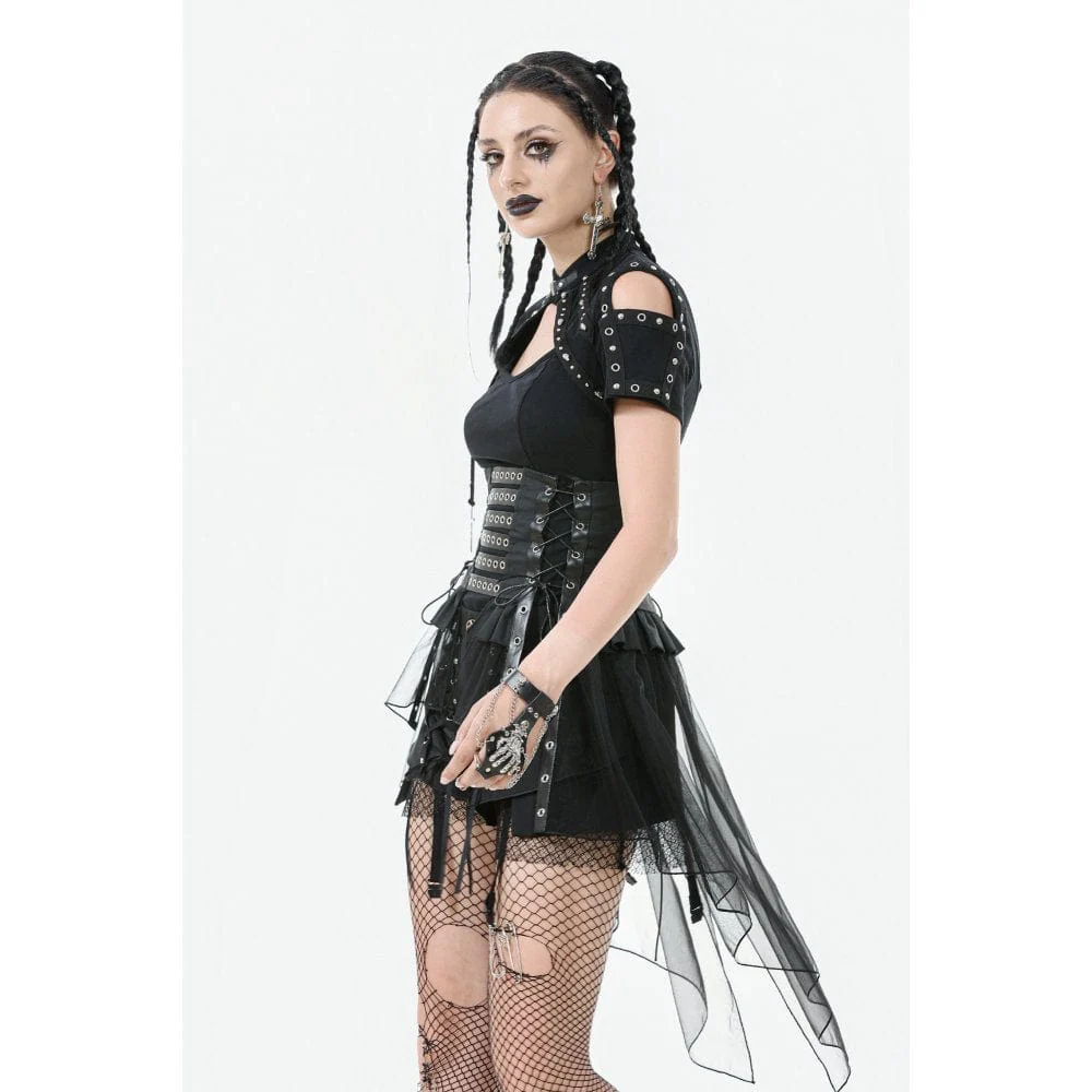 Women's Punk High-waisted Lacing-up High/low Mesh Skirt - Image 4