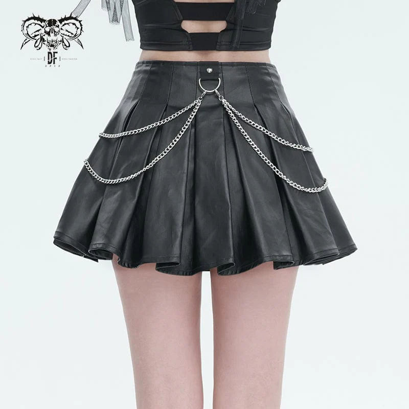 Women's Punk High-waisted Pleated Skirt with Chain - Image 3