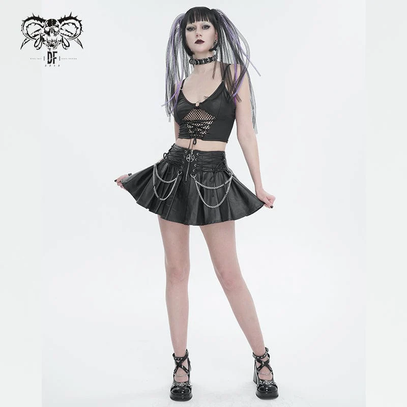 Women's Punk High-waisted Pleated Skirt with Chain - Image 5