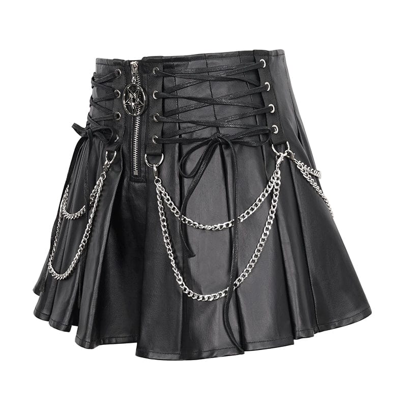Women's Punk High-waisted Pleated Skirt with Chain - Image 9