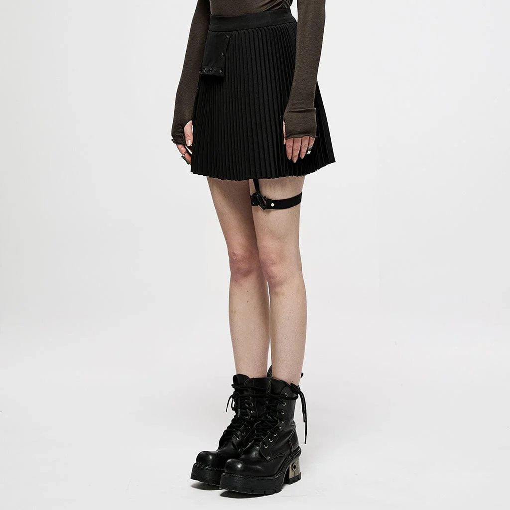 Women's Punk High-waisted Pleated Skirt With Garter - Image 2