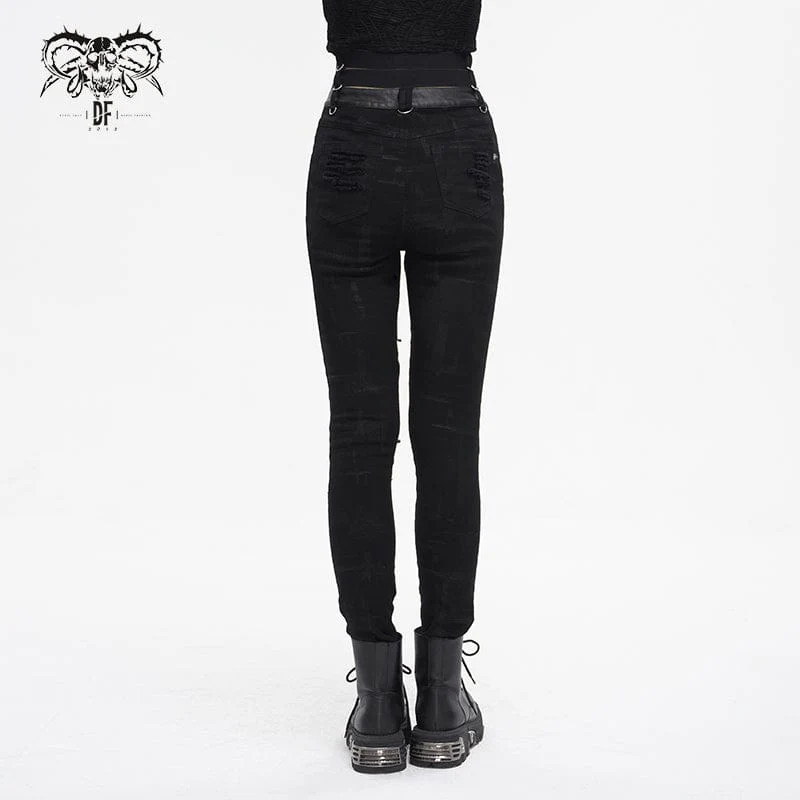 Women's Punk High-waisted Ripped Buckle Pants - Image 3