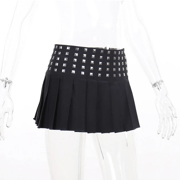 Women's Punk High-waisted Rivets Short Pleated Skirt - Image 10