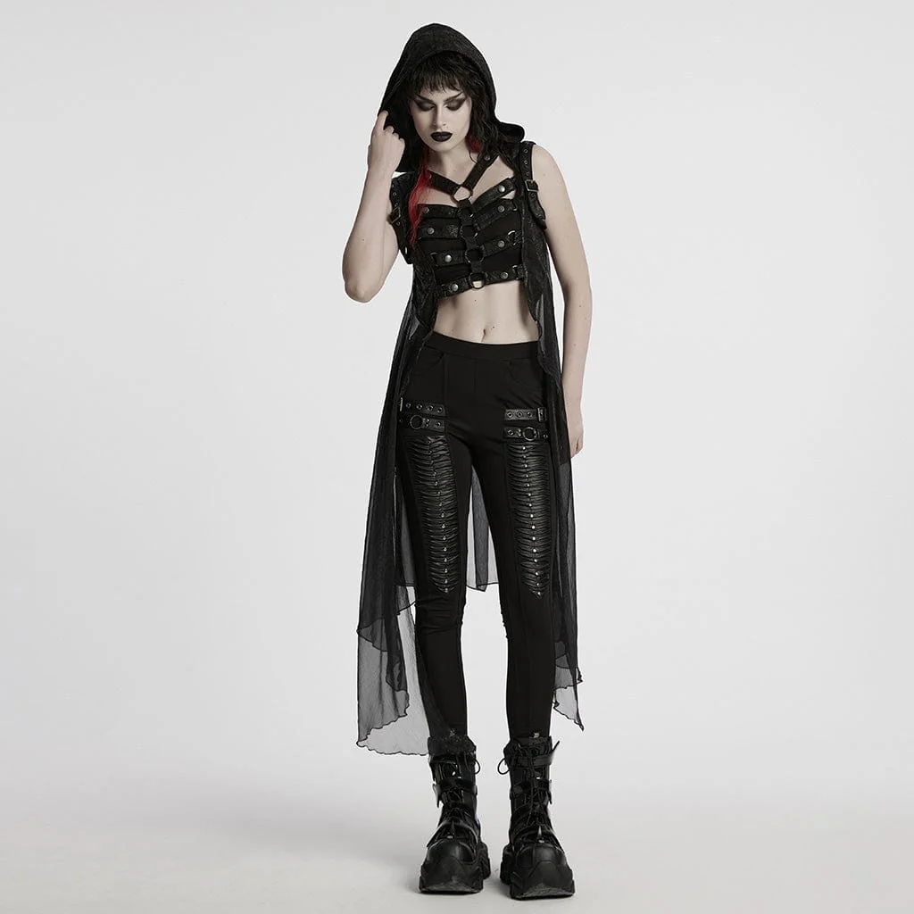 Women's Punk Hooded Mesh Harness Waistcoat - Image 4
