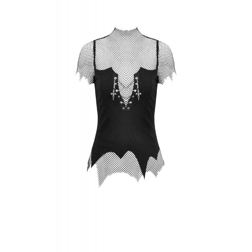 Women's Punk Irregular Cross Chain Mesh Top - Image 7