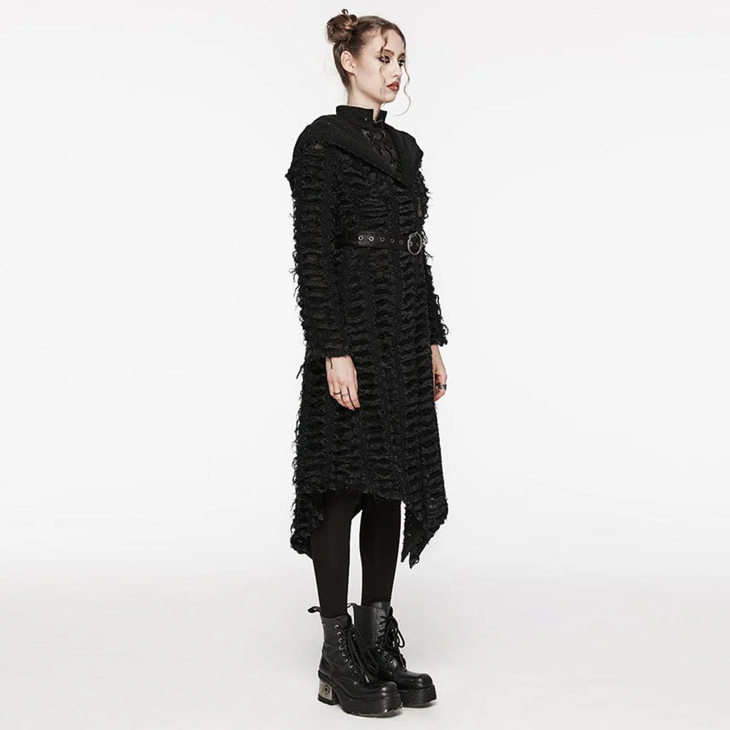 Women's Punk Irregular Distressed Jacket with Hood - Image 3