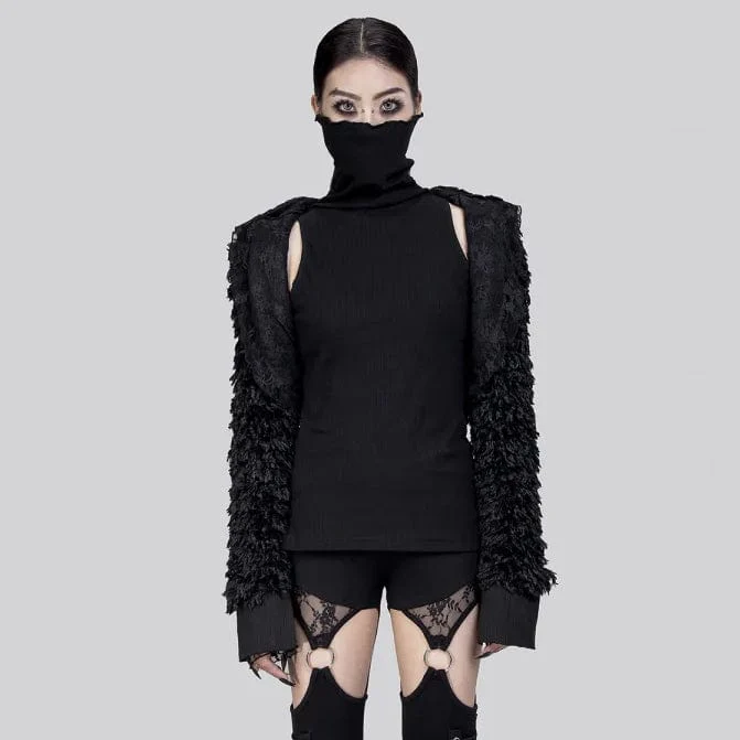 Women's Punk Irregular Faux Fur Jacket with Hood - Image 3