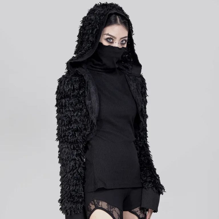 Women's Punk Irregular Faux Fur Jacket with Hood - Image 4
