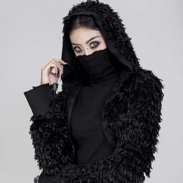 Women's Punk Irregular Faux Fur Jacket with Hood - Image 5