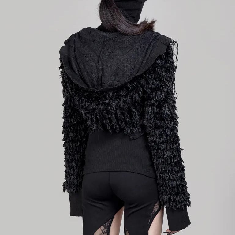 Women's Punk Irregular Faux Fur Jacket with Hood - Image 6