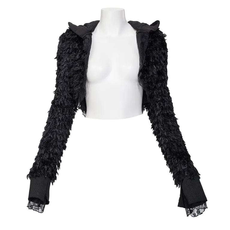 Women's Punk Irregular Faux Fur Jacket with Hood - Image 7