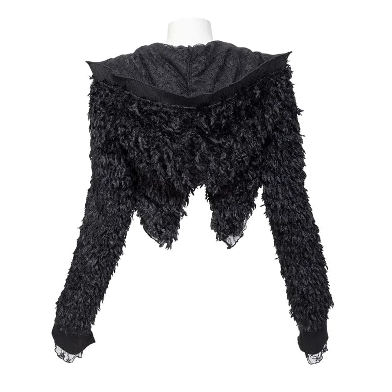 Women's Punk Irregular Faux Fur Jacket with Hood - Image 8