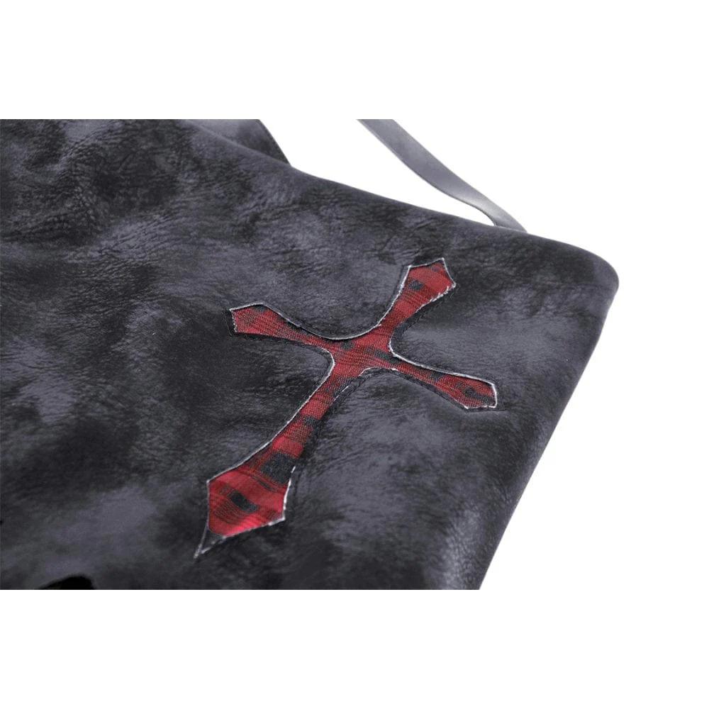 Women's Punk Irregular Faux Leather Splice Plaid Skirt - Image 12