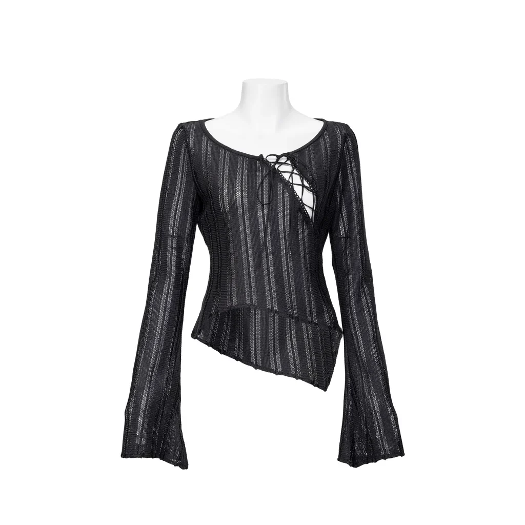 Women's Punk Irregular Flared Sleeved Lace-up Shirt - Image 6