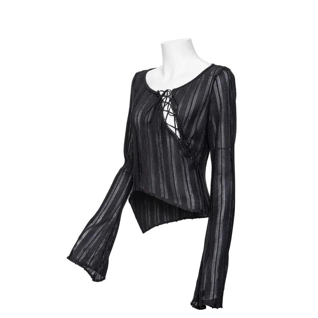 Women's Punk Irregular Flared Sleeved Lace-up Shirt - Image 7
