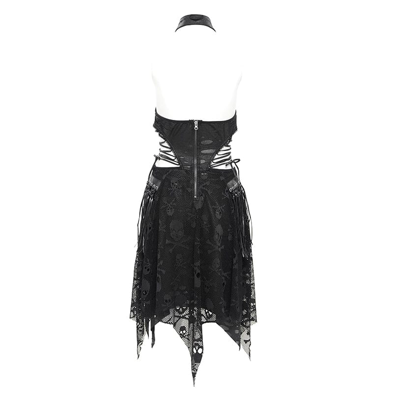 Women's Punk Irregular Frog Skull Halterneck Party Dress Graduation Dress - Image 8