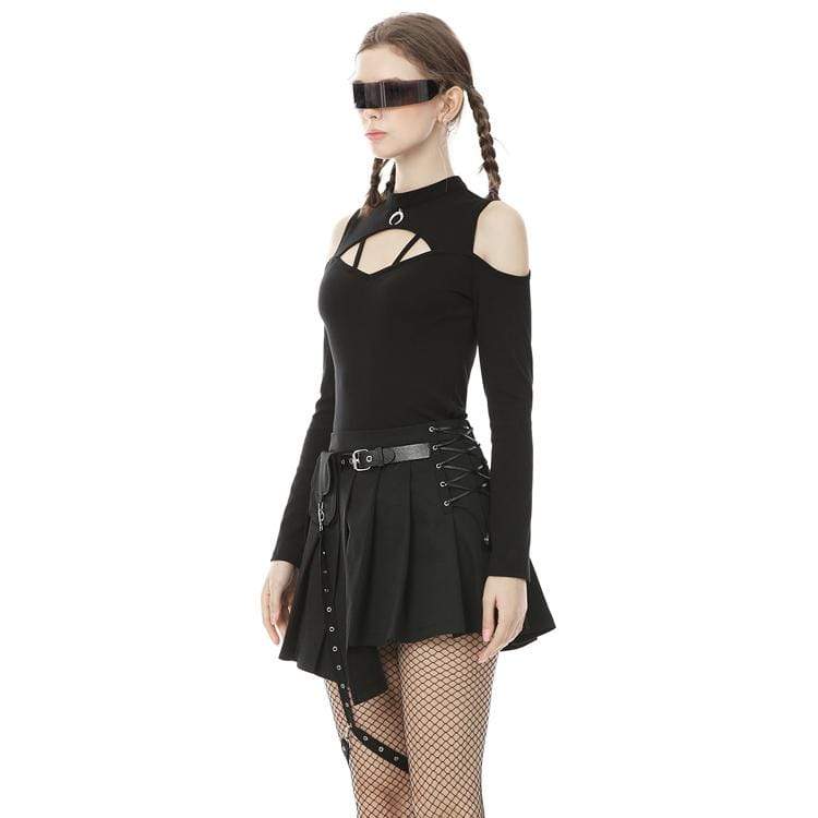 Women's Punk Irregular Hem Pleated Skirts with Waist Bag - Image 3