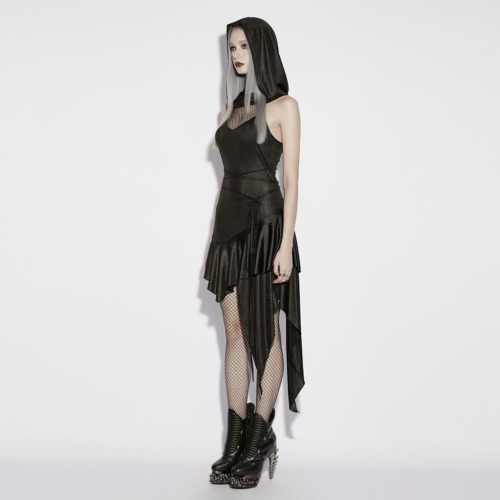 Women's Punk Irregular Hooded Sleeveless Dress - Image 2