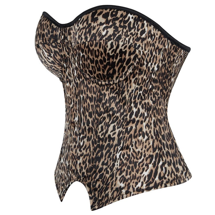Women's Punk Irregular Leopard Printed Lace-up Overbust Corset - Image 2