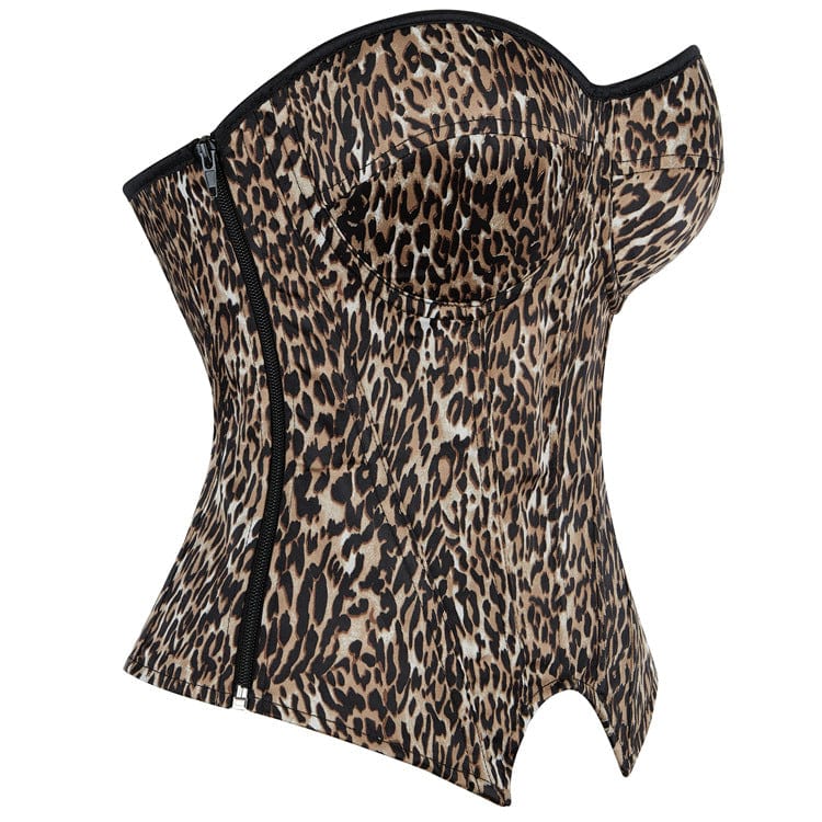 Women's Punk Irregular Leopard Printed Lace-up Overbust Corset - Image 3