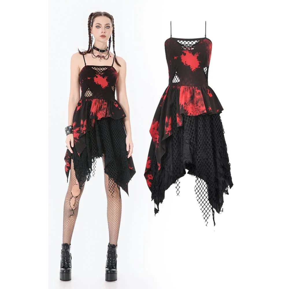 Women's Punk Irregular Mesh Tie-Dye Slip Dress