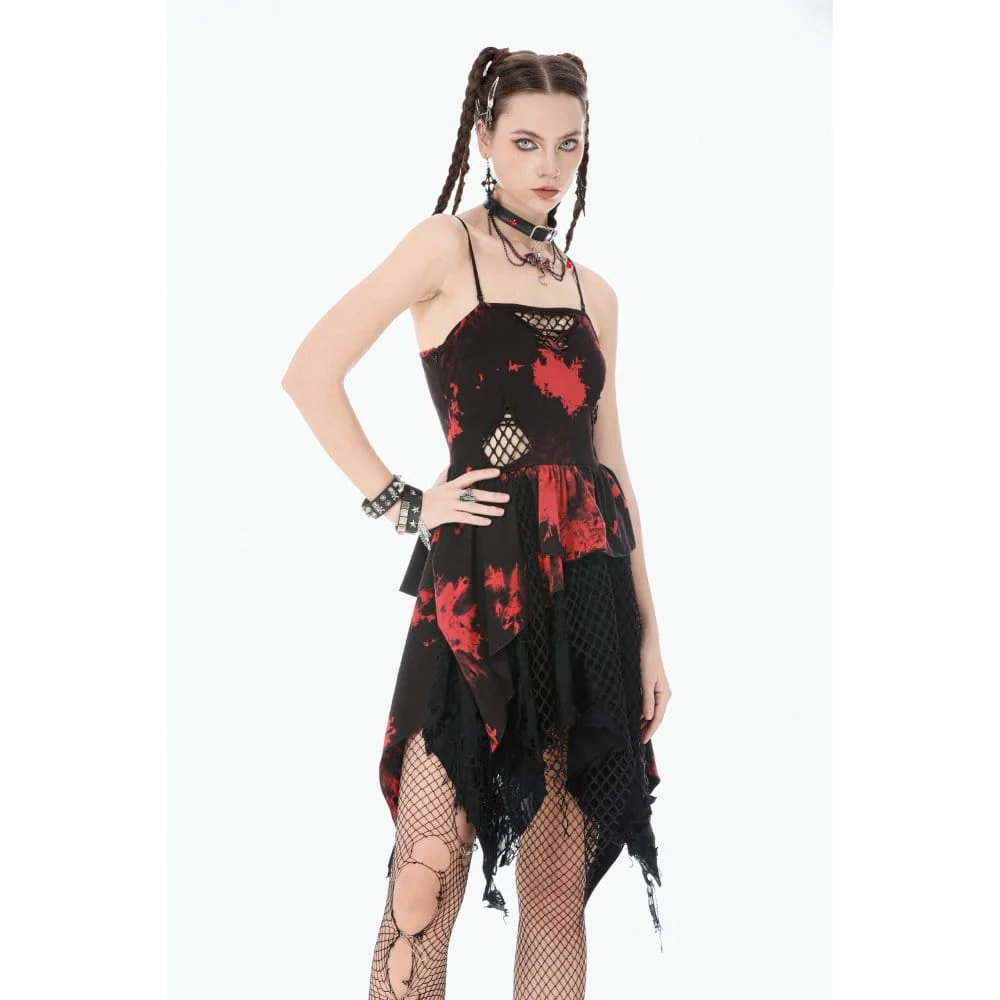 Women's Punk Irregular Mesh Tie-Dye Slip Dress - Image 5
