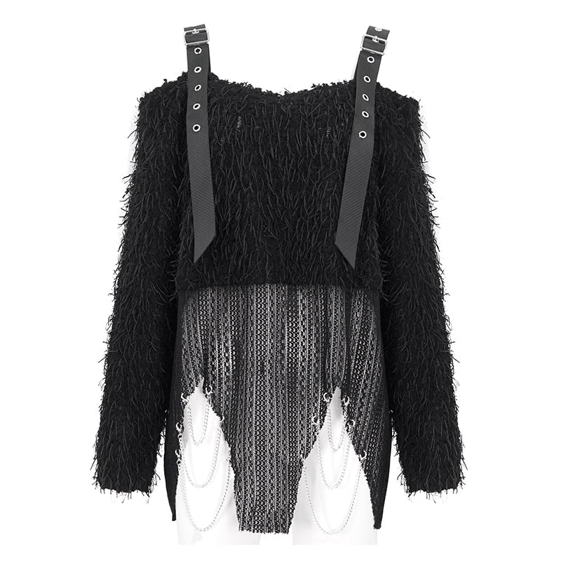 Women's Punk Irregular Off Shoulder Fluffy Sweater - Image 7