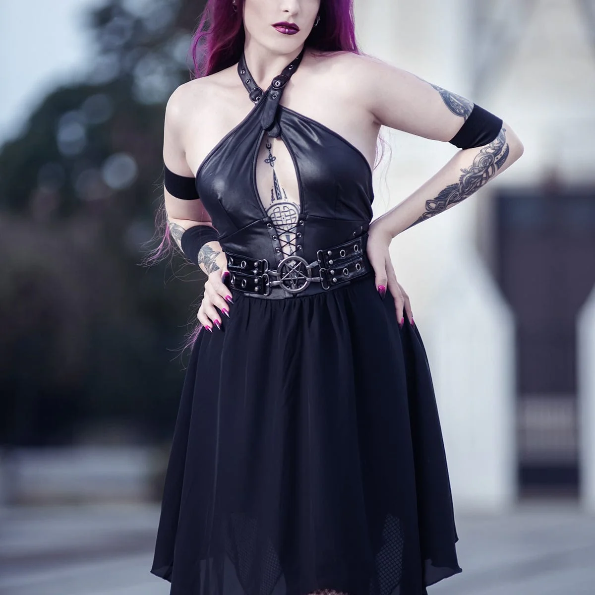 Women's Punk Irregular Plunging Halterneck Party Dress - Image 2