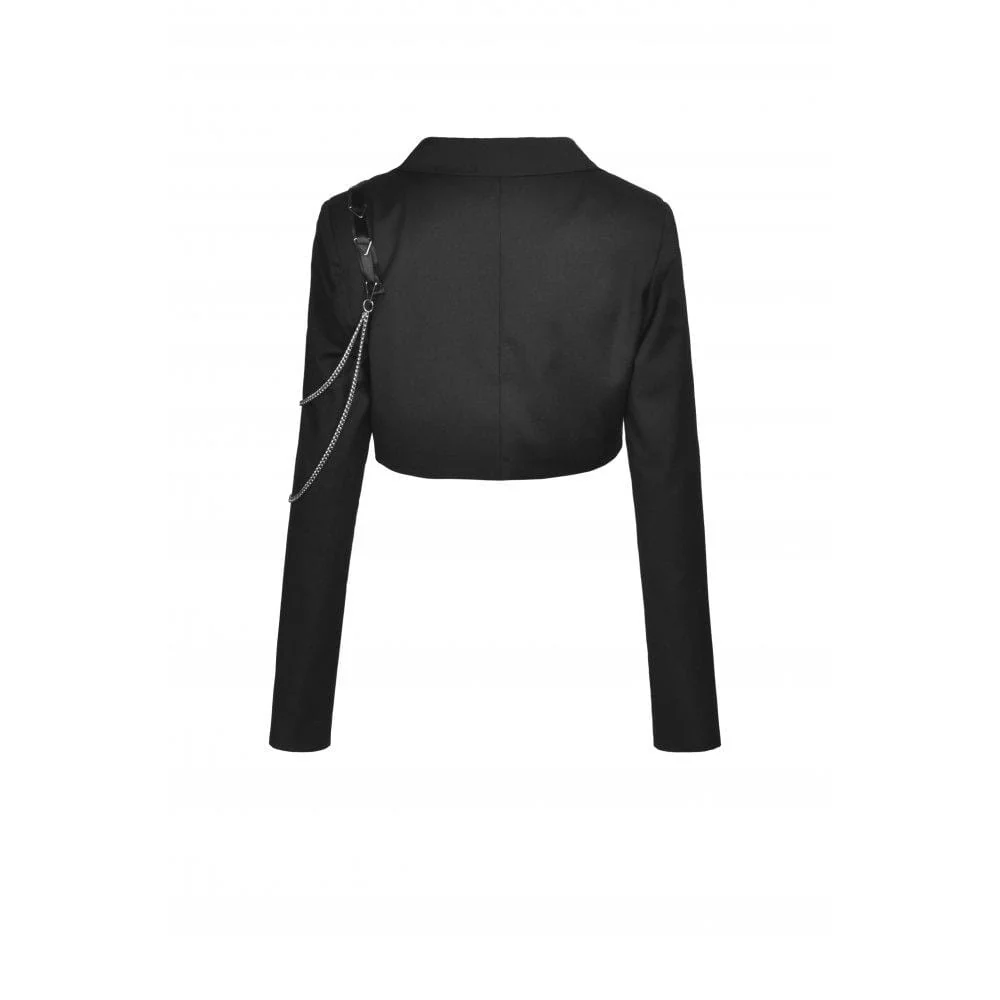 Women's Punk Irregular Short Jacket with Chain - Image 6