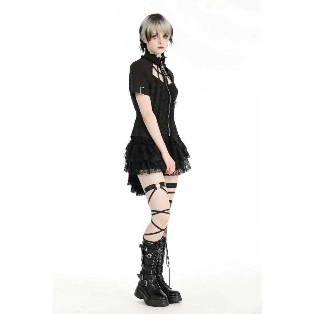 Women's Punk Irregular Stand Collar Shirt - Image 10