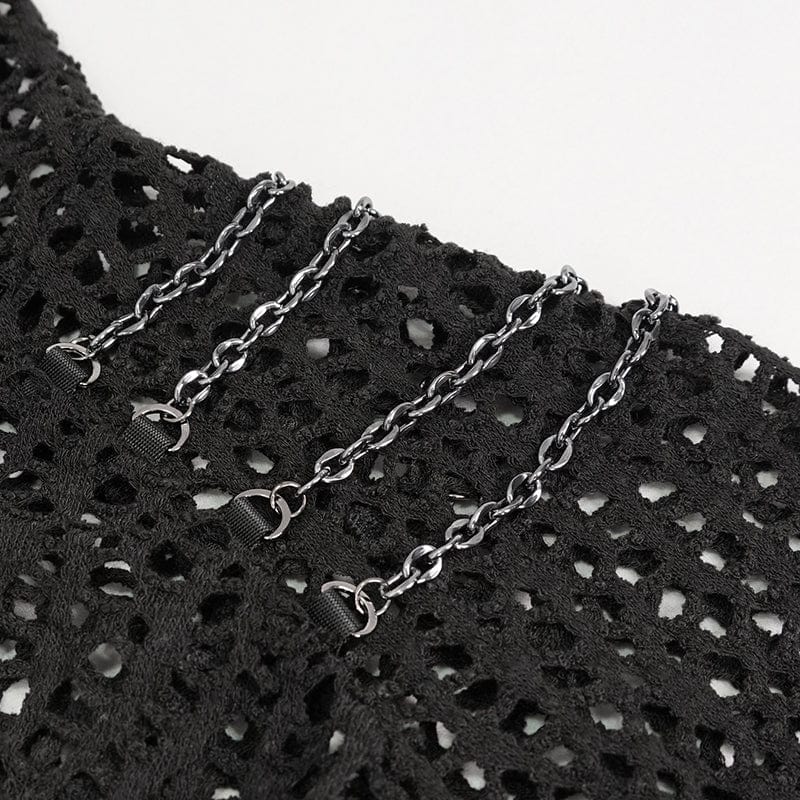 Women's Punk Irregular Strappy Mesh Short Sleeved Shirt - Image 7