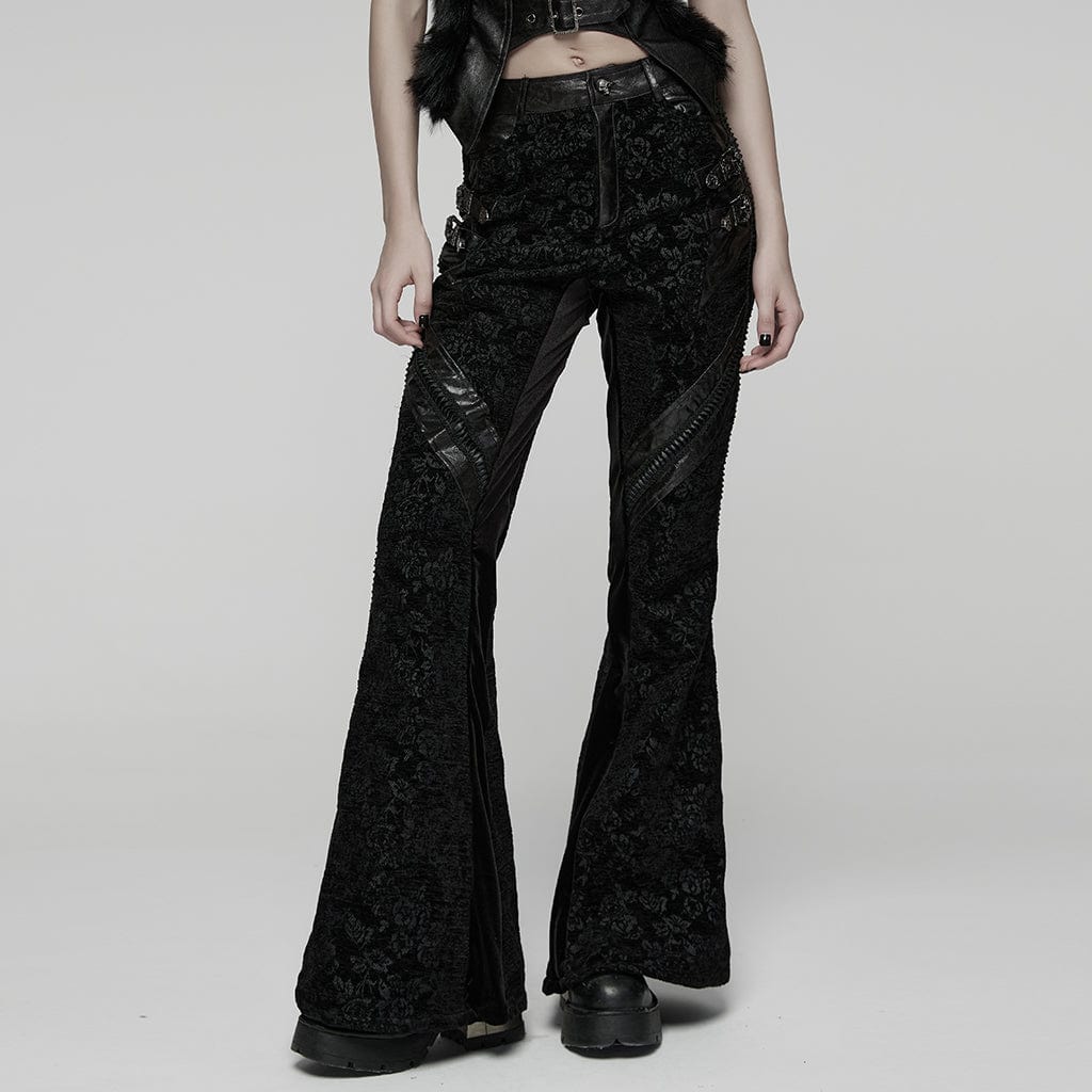 Women's Punk Jacquard Buckle Flared Pants