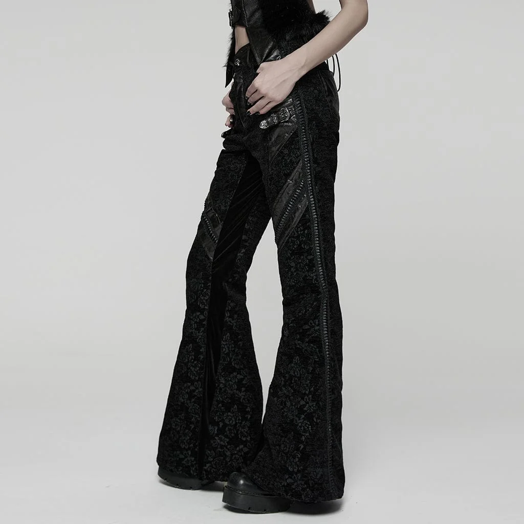 Women's Punk Jacquard Buckle Flared Pants - Image 2