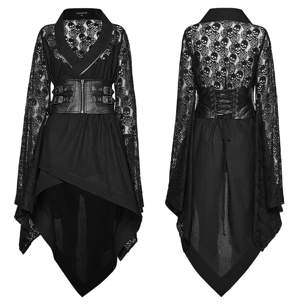 Women's Punk Lace Buckle Irregular Long Sleeved Dress - Image 5