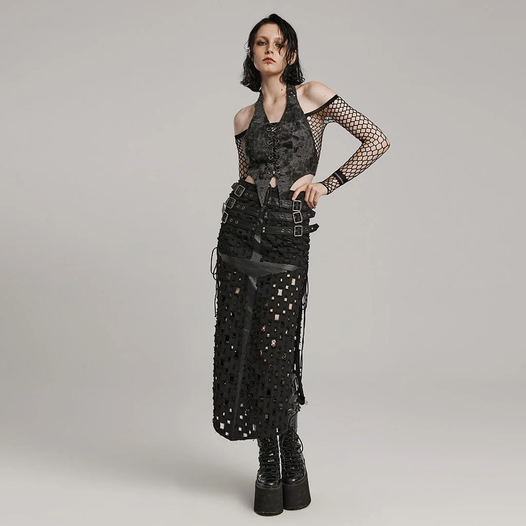 Women's Punk Lace-Up Buckle Halter Vest - Image 4