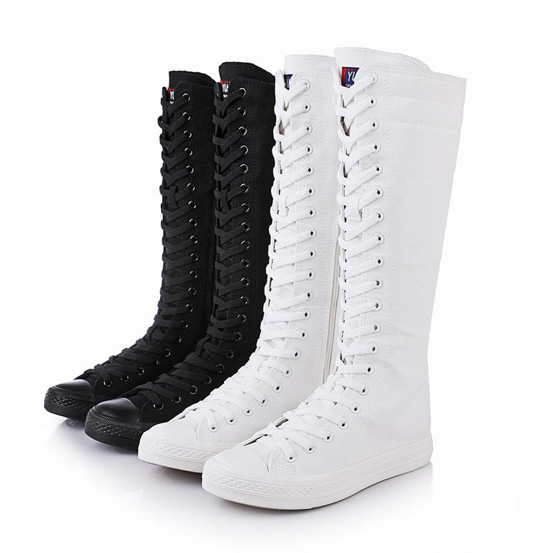 Women's Punk Lace-up Canvas High Boots - Image 5