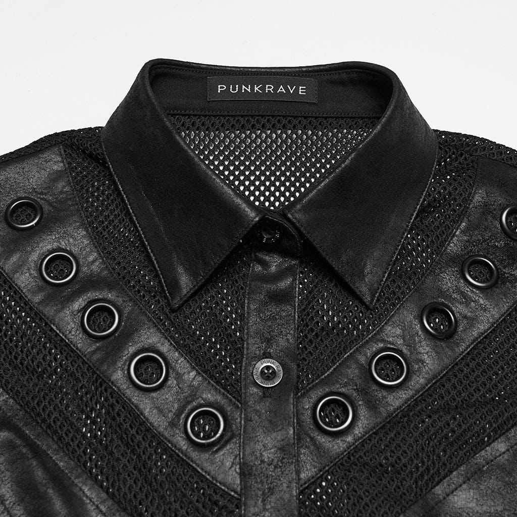 Women's Punk Lace-up Eyelet Mesh Short Sleeved Shirt - Image 6