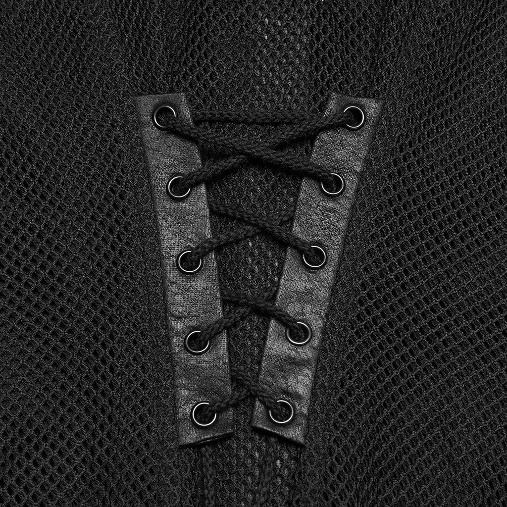 Women's Punk Lace-up Eyelet Mesh Short Sleeved Shirt - Image 8